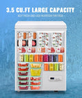 No Sweat Compact Chest Freezer With Dual Removable Baskets And Precision Digital Display To Keep Your Grocery Stash Rock Solid Cold In White Finish Quick Freeze Unit with food items organized.