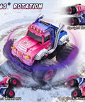 Pink Monster Off Road RC Car For Kids Ages 3 To 12 With 360 Spin Waterproof Amphibious 1 To 18 Scale 4WD spinning in snow