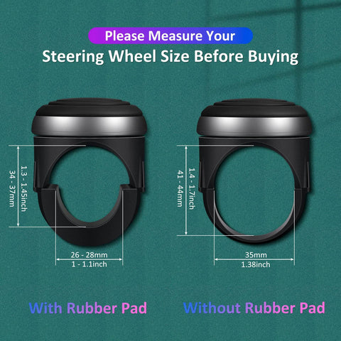 Amazon Spinner Knobs Steering Wheel Buddy 2-pack; left shows rubber pad and silicone surface, right without pad.