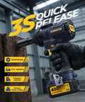 Cordless Impact Wrench 2000Nm Brushless High Torque 1/2 Inch with battery against metal bolt
