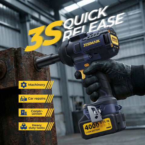Cordless Impact Wrench 2000Nm Brushless High Torque 1/2 Inch with battery against metal bolt
