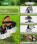 Comparison showing Spring Loaded Lawn Aerator Shoes With Aluminum Base And Double Layer Design No Mess Walks While Aerating Patios And Gardens Patented Bounce Tech For Mess Free Yard Work Black next to conventional shoes.