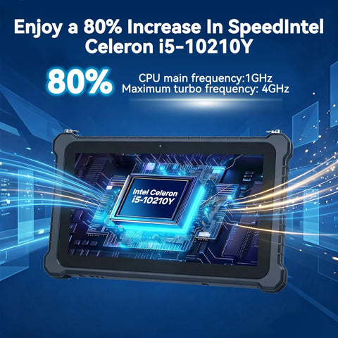 Rock Solid 10 Inch Rugged Tablet With Windows 11 Pro And IP67 Waterproof Build showing Intel i5-10210Y CPU performance boost.