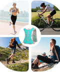 Collage of people running, cycling, hiking wearing Hydration Backpack For Hiking And Trail Running 5L With Adjustable Straps Lightweight Water Vest