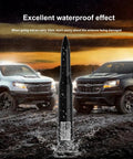 American Flag Tire Valve Cap Antenna in waterproof test with trucks under sunset sky, Go-To Universal Short Replacement For Trucks And SUVs