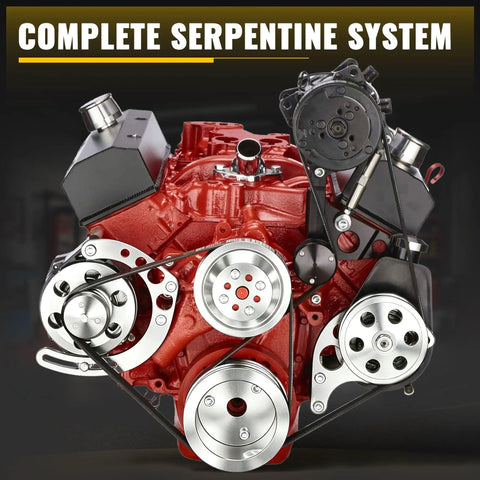 Chevy Small Block Serpentine Conversion Kit With Polished Billet Aluminum Pulleys And Brackets 8 Rib Serpentine System