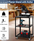 Heavy Duty Planer Stand With 27.6 Inches By 24 Inches Work Surface, Adjustable Height From 31 To 44.7 Inches, 550 Pound Capacity, Four Casters, And Built In Storage Shelves For Planers Saws Bench Top Machines And Power Tools in workshop with tools.