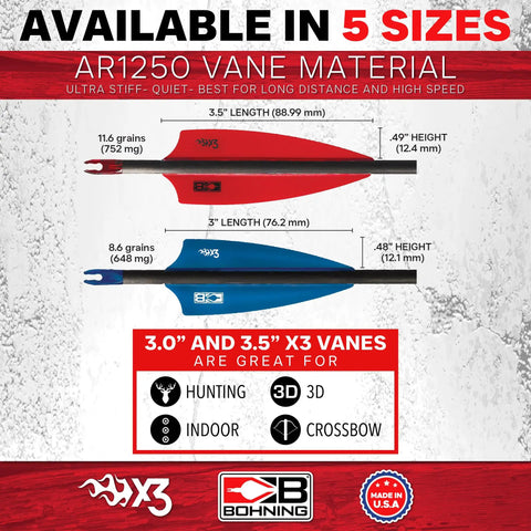 X3 Vane 3 Inch Satin Blue 36 Pack Perfect For Hunting And 3D Rigs Built For Fixed Blade Or Mechanical Broadheads AR1250 Vane