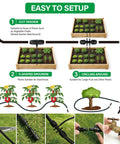 Drip Irrigation System with 100 ft quarter inch soaker hose and 10 ft half inch tubing for raised beds, veggies, lawn, and greenhouse setup.