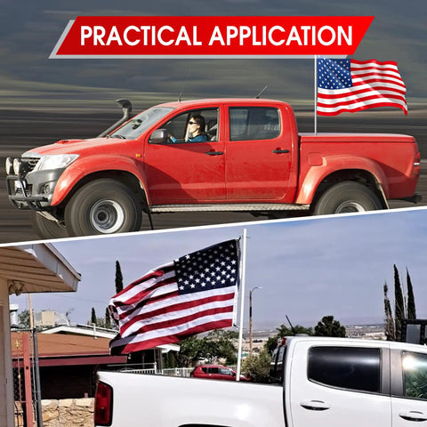Badass Universal Truck Flag Pole Mount Holder For Pickup Rig Rust Proof Steel Clamps Fits One Point Two Inch Masts on red truck.