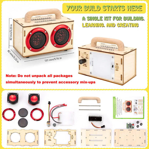 Build Your Own Bluetooth Speaker Kit With LED Lights And Colored Pencils For STEM Learning Fun For Kids Ages 8 To 14 components