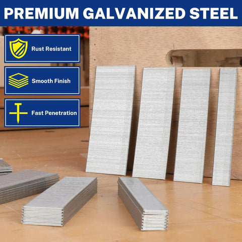 Pro Grade 18 Gauge Brad Nails 1200 Count Zinc Plated Steel Heavy Duty Anti Rust Fasteners 3 Quarter To 2 Inch Assorted Sizes stacked neatly with smooth finish.