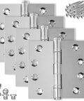 Set of 6 solid brass chrome door hinges with decorative screw tips and screws, 4.5x4.5 inch, heavy duty ball bearing, polished chrome finish