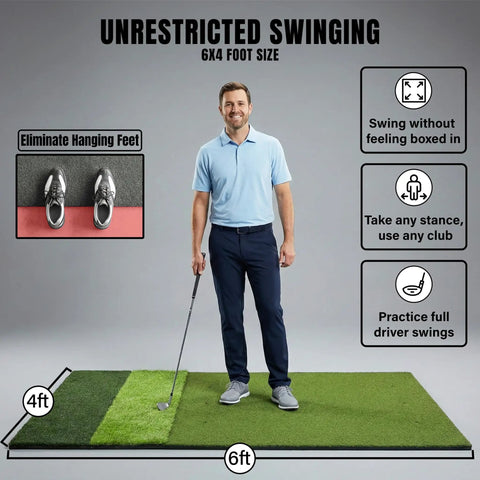 Extra Large 6 By 4 Foot Golf Practice Mat With Thick Base For Indoor And Outdoor Use Premium Tri Turf Hitting Mat