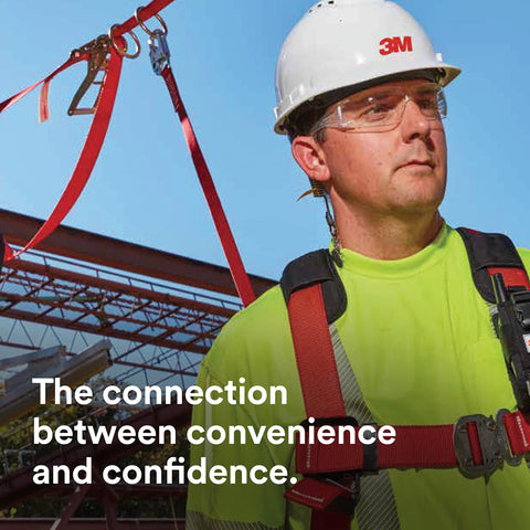 Construction worker using Protecta Rebel Self Retracting Lifeline 6 Foot Polyester Web With Steel Snap Hook And Carabiner Black Red For Industrial Construction And Worksite Safety Gear