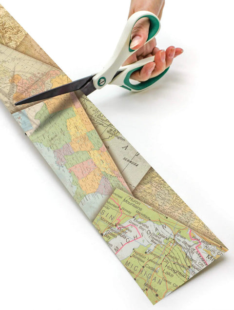 Scissors cutting Travel The Map Straight Rolled Border Trim For Classrooms And Offices 50Ft, colorful map design on paper