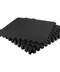 Six Piece EVA Foam Floor Tile Set With Interlocking Pads 24 Sq Ft Coverage For Garage Home Gym Or Kids Playroom Durable Black Puzzle Mats