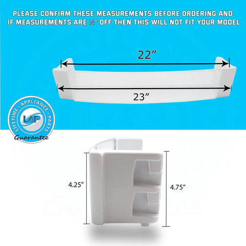 Upgraded Lifetime Appliance Door Shelf Bin Rack Replacement dimensions for Fridge, 22x23x4.75 inches, side view shown