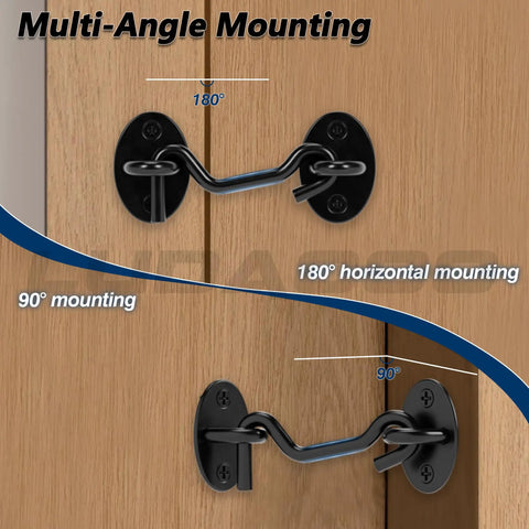 Bulletproof 3 Inch Hook And Eye Gate Latch Straight Up Heavy Duty Barn Door Lock in multi-angle mounting options