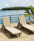 All Weather Waterproof Chaise Lounge Cushions Set Of 2, 75 Inch Long, 24 Inch Wide, 2.5 Inch Thick, Poolside Ready Outdoor Cushions, Beige.