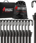 Beefy Outdoor Bungee Cord Set With 12 Heavy Duty Cords 72 Inch Long Double J Hooks Multipurpose Elastic Straps For Camping Securing Gear And DIY Projects displayed with storage bag and box.