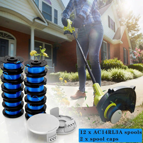 Beefed Up Twelve Plus Two Pack Replacement Trimmer Spool With Eleven Feet Of 0.065 Inch String for Ryobi One+ weed wacker