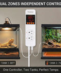 Dual Probe Digital Temperature Controller For Reptile Terrarium Thermostat With Two Independent Outlets For Heating And Cooling