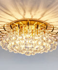 4 Light Crystal Chandelier Modern Semi Flush Mount Ceiling Light Fixture Gold Finish Round 17.9 Inch Diameter Crystal Tube