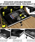 Power Tool Organizer Wall Mount With Drill Rack And Locking Drawers Heavy Duty Metal Tool Shelf For Garage Or Workshop Shed And Basement Built In 4 Outlet Charging Station Killer Gift For Men And Dads with secure lockable drawer