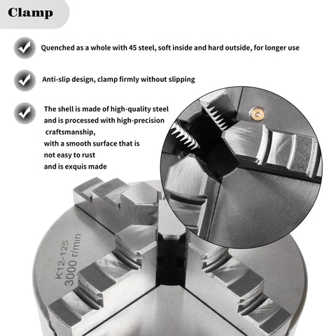 Close-up of 5 Inch 4 Jaw Self Centering Lathe Chuck K12 125mm For CNC Router Engraver Milling Machine with high-quality steel design