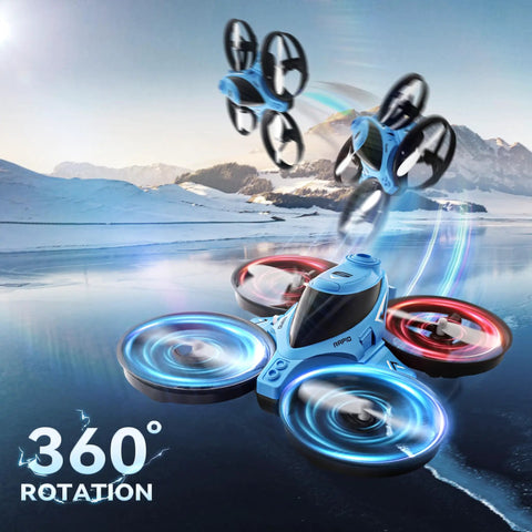 3 In 1 RC Drone Car Boat For Indoor And Outdoor Fun With Auto Hovering, 3D Flips, Headless Mode, Land Sea Air Modes flying over ice