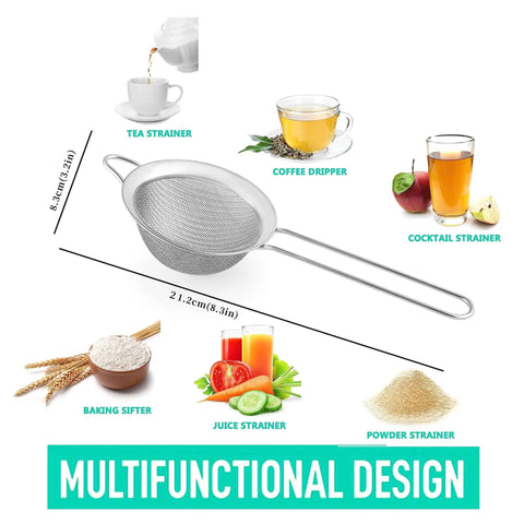 Ultra Fine Mesh Strainer With Handle Stainless Steel Kitchen Sieve 3.35 Inch Small Filter For Tea Coffee Juice And Cocktails No Fuss No Impurities Easy Pour And Clean Durable Silver Must Have For Smooth Straining