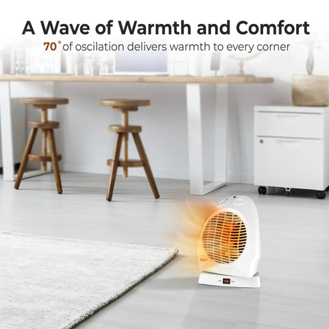 Portable Space Heater With Oscillating Fan And No-Fuss Cooling Mode in a modern room setting