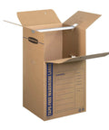 Heavy Duty Tape Free Wardrobe Moving Boxes 3 Pack With Sturdy Hanging Rail And Grippy Handles, large open cardboard box for closet packing.