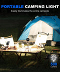 Rechargeable LED Camping Lantern 500LM 5200mAh Power Bank, IP64 Waterproof Emergency Light illuminating campsite outside tent