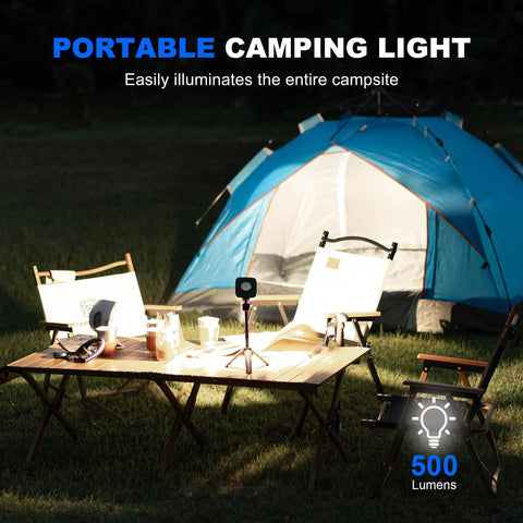 Rechargeable LED Camping Lantern 500LM 5200mAh Power Bank, IP64 Waterproof Emergency Light illuminating campsite outside tent