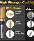 Fan Favorite Four Piece Flush Trim Router Bits Set One Quarter Inch Shank Top Bearing Carbide Steel Delivers Pro Grade Cuts And Sleek Edges For Fast Woodworking Projects. Image showcasing high strength carbide router bit with features.