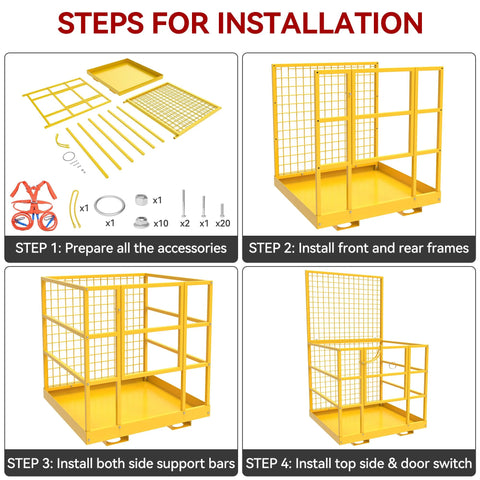 YITAMOTOR forklift safety cage kit, yellow metal frame with grid panels and base, installation steps