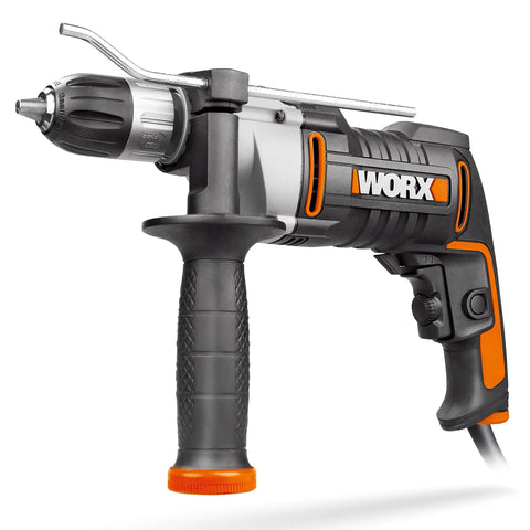 Knockout Impact Drill Packing 810 Watts And A Beefy 13 Mm Chuck Featuring Variable Speed Control, side view showing grip and chuck.