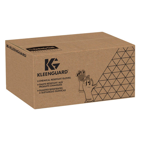 Kleenguard box containing Green Nitrile Chemical Resistant Gloves G80 Level 2 13 Inch Long 15 Mil Thick Textured Fingertips Cotton Flock Lined Medium
