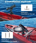 Beefy Kayak Rod Holder With 360 Degree Adjustable Lock, T Shaped Screw Or Track Mount On Rail, Works For Kayaks Canoes And Fishing Boats, Heavy Duty ABS Fishing Pole Holder For Anglers mounted on kayak rail