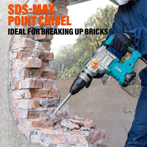 SDS Max Chisel Set Three Piece Beast Built For Heavy Duty Masonry Tile Removal With Point Flat And Scaling Chisels Fits All SDS Max Rotary Hammer Drills And Demolition Jack Hammers used in brick wall