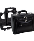 Patented Detachable Wheeled 17 Inch Leather Catalog Briefcase Workhorse with wheel system detached, showcasing black leather