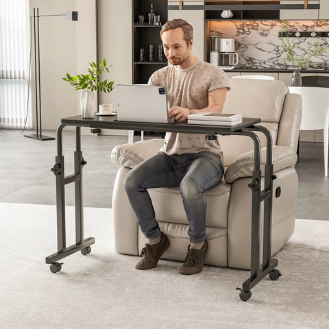Overbed Laptop Desk With Wheels, Adjustable Height And Length Bed Tray Cart For Hospital Or Home Use, Mobile Bedside Table On Casters