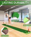 Person using Golf Putting Game Set For Indoor And Outdoor With Front Border Mat Includes 4 Balls 1 Portable Bag 2 Flags And Cups