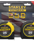 FatMax 25 Foot Tape Measure Set Yellow Four Total, Two Per Pack, Durable Auto Lock Blade, High Visibility Case, Includes Four 25 Foot Tapes, Great For Home DIY And Professional Use FMHT74038