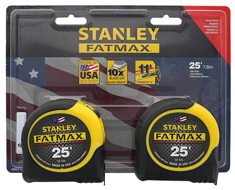 FatMax 25 Foot Tape Measure Set Yellow Four Total, Two Per Pack, Durable Auto Lock Blade, High Visibility Case, Includes Four 25 Foot Tapes, Great For Home DIY And Professional Use FMHT74038
