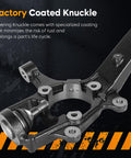 Passenger Side Front Right Wheel Bearing Hub Assembly Drop-In Ready Direct Fit for Jeep Grand Cherokee 2011-2015 and Dodge Durango 2011-2015, steering knuckle with factory coating, black, close-up view.