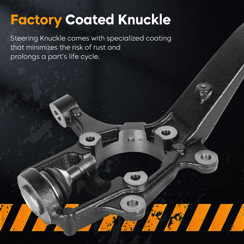 Passenger Side Front Right Wheel Bearing Hub Assembly Drop-In Ready Direct Fit for Jeep Grand Cherokee 2011-2015 and Dodge Durango 2011-2015, steering knuckle with factory coating, black, close-up view.