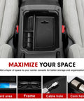 Center Console Organizer For Taos And Tiguan 2022 To 2026 And 2018 To 2024 with silicone mats and insert tray, top view in car